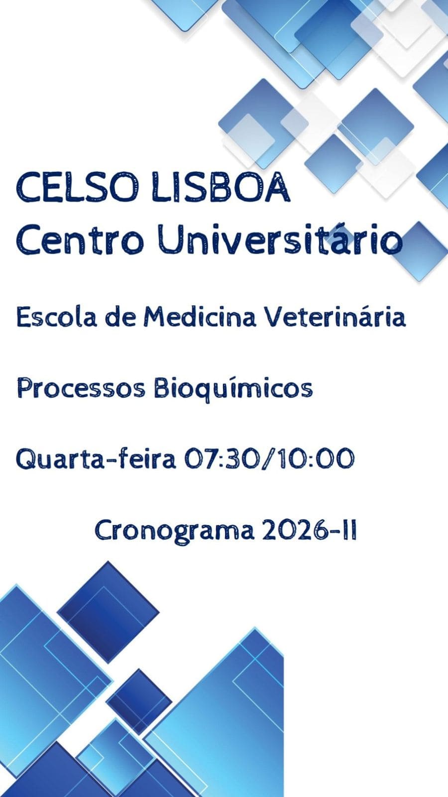 1. Capa - Cronograma - Processos Bioquímicos – 4ª feira 7 e 30hs as 10 hs